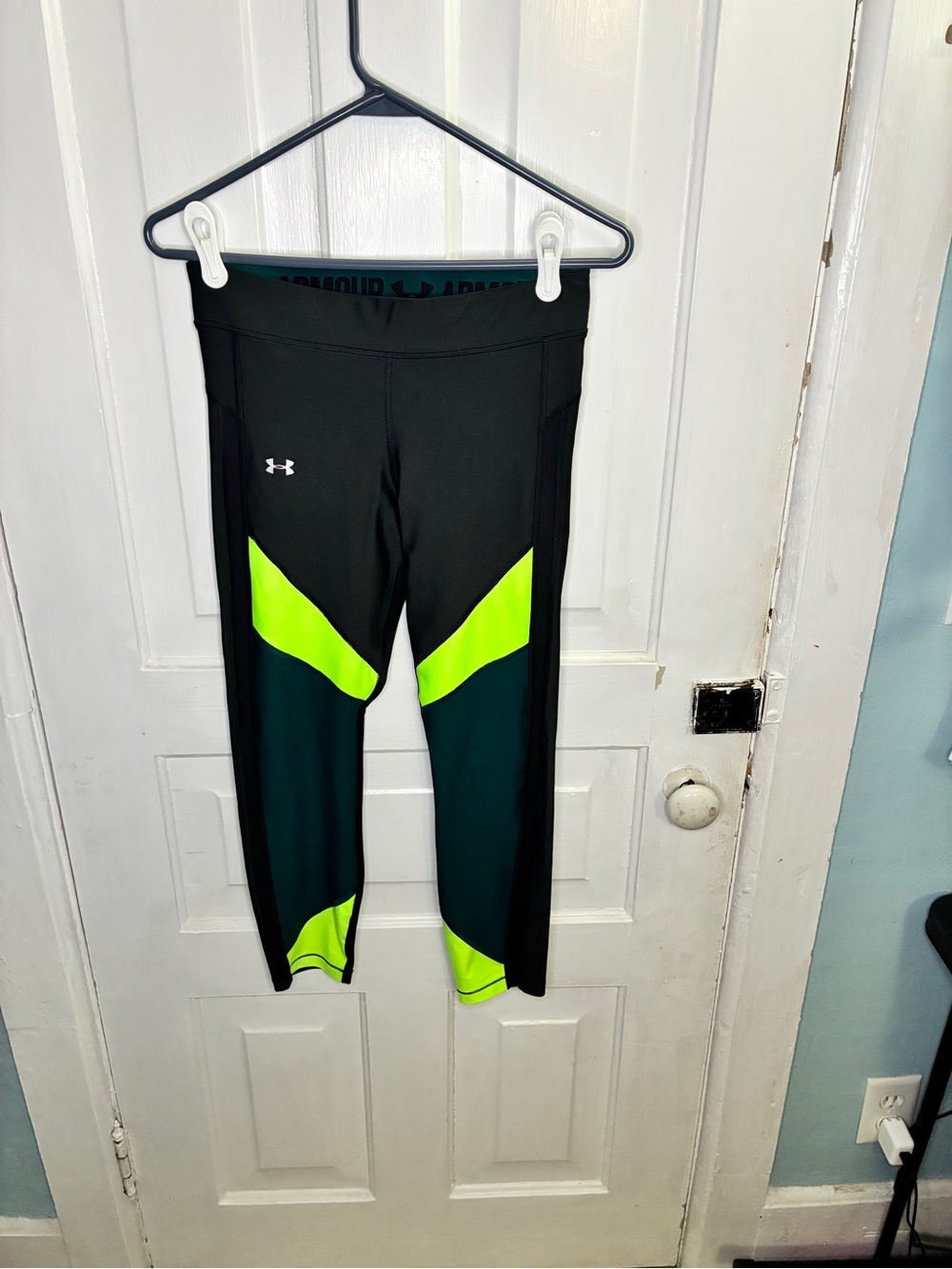 Under Armour Black and Neon Green Girls' Athletic Leggings